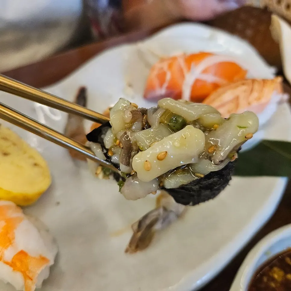 Aged sushi set featuring water-soaked aged flounder