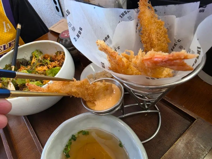 Shrimp tempura shared between two people