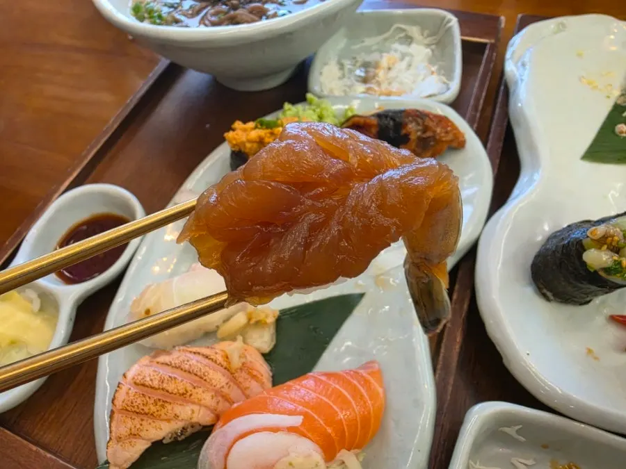 Plate of assorted aged sushi varieties