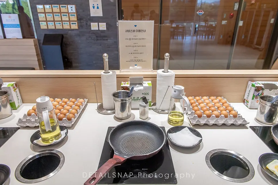 Self-bar area where customers can fry their own eggs