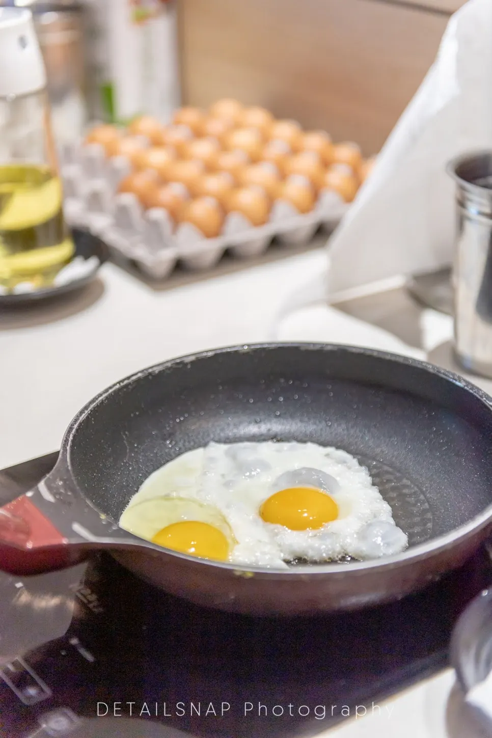 A freshly fried egg made at the self-bar