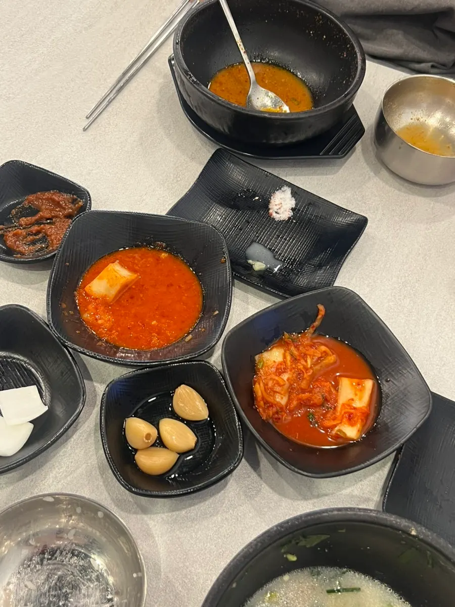 Finished sundae-guk set spread shared by two people