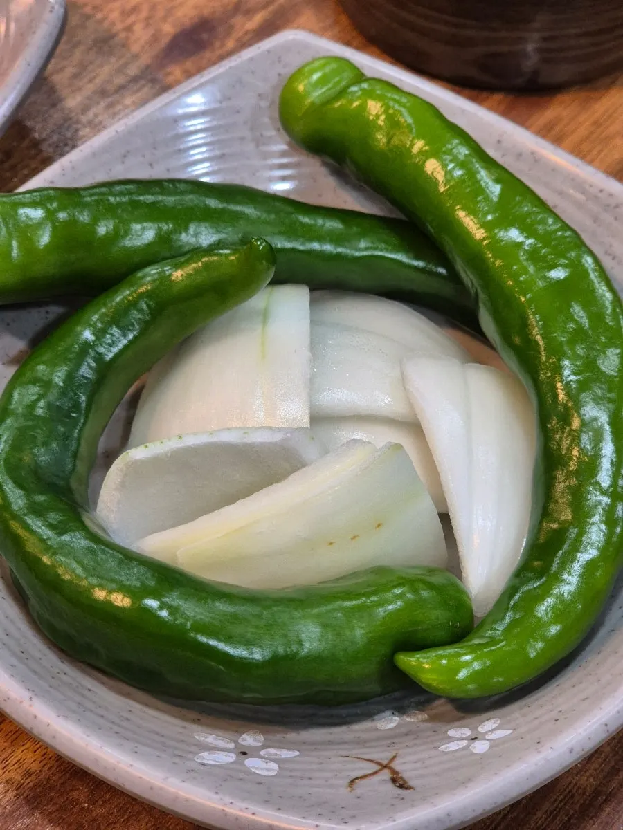 Basic side dish setup with kimchi and radish kimchi