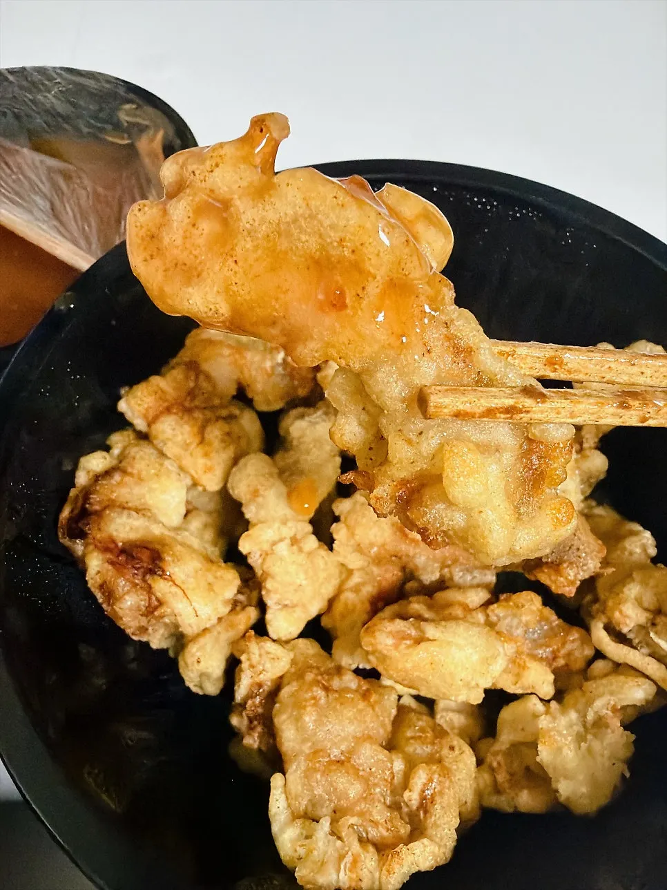 Close-up of the batter on old-style ketchup sweet and sour pork