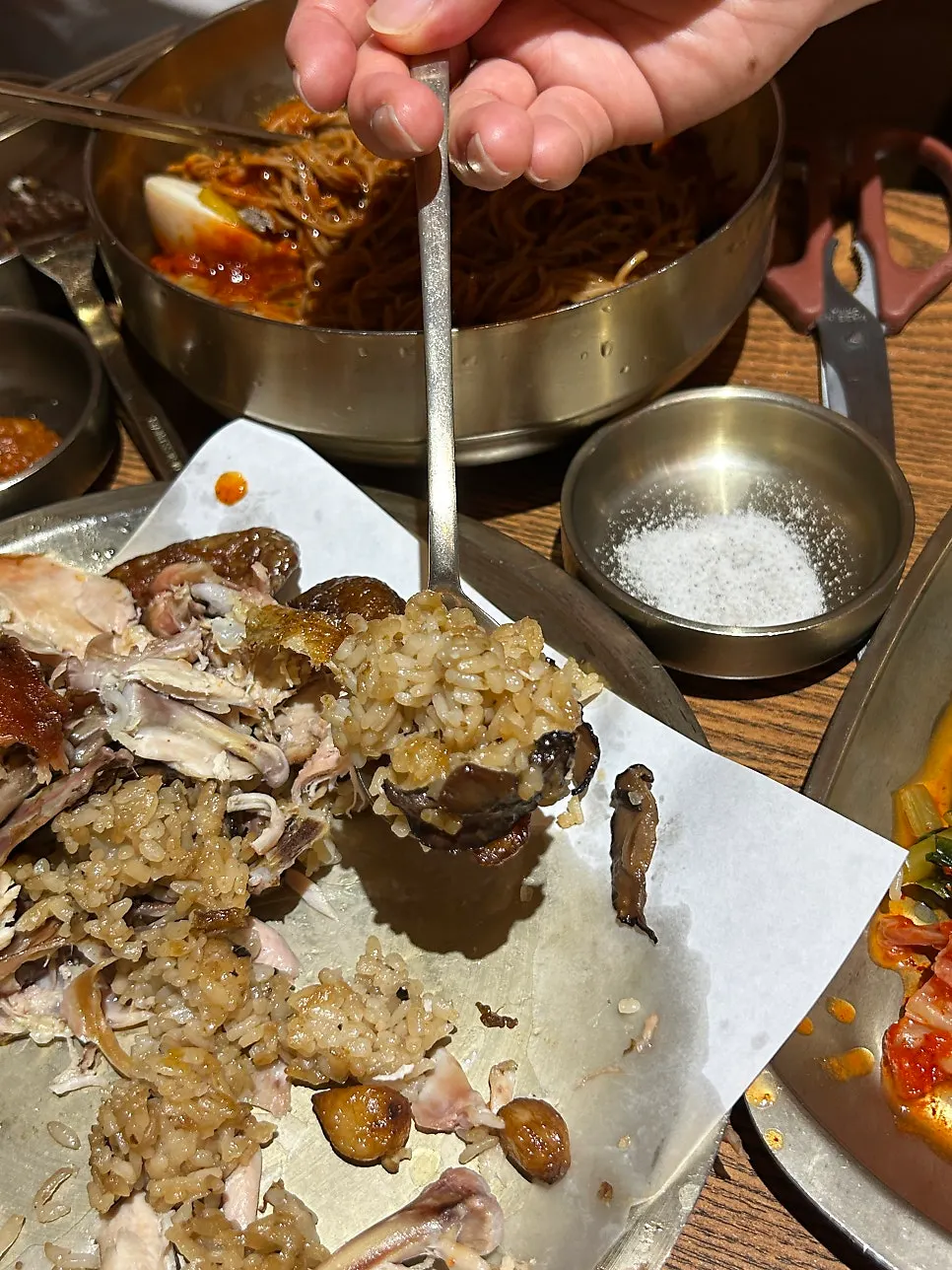 Glutinous rice packed inside the wood-fired chicken