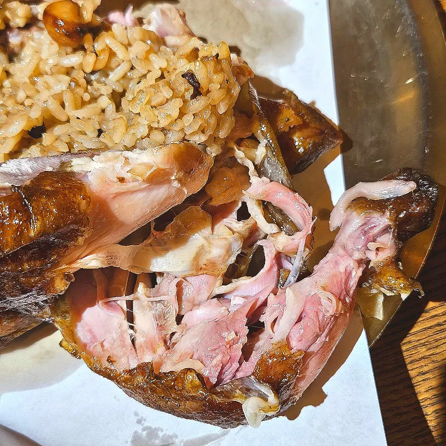 Fire-roasted chicken dipped in tartar sauce