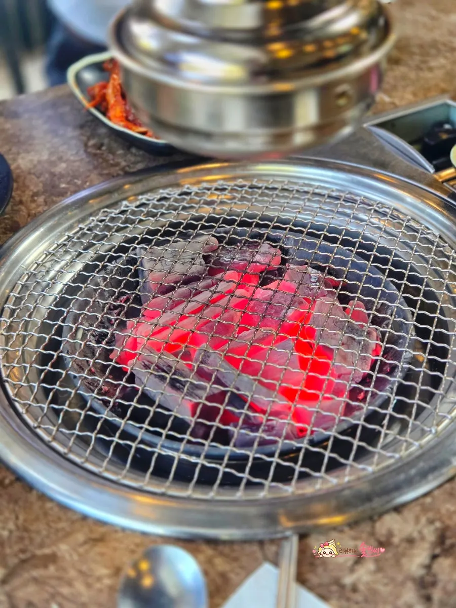 Charcoal grill placed on the table