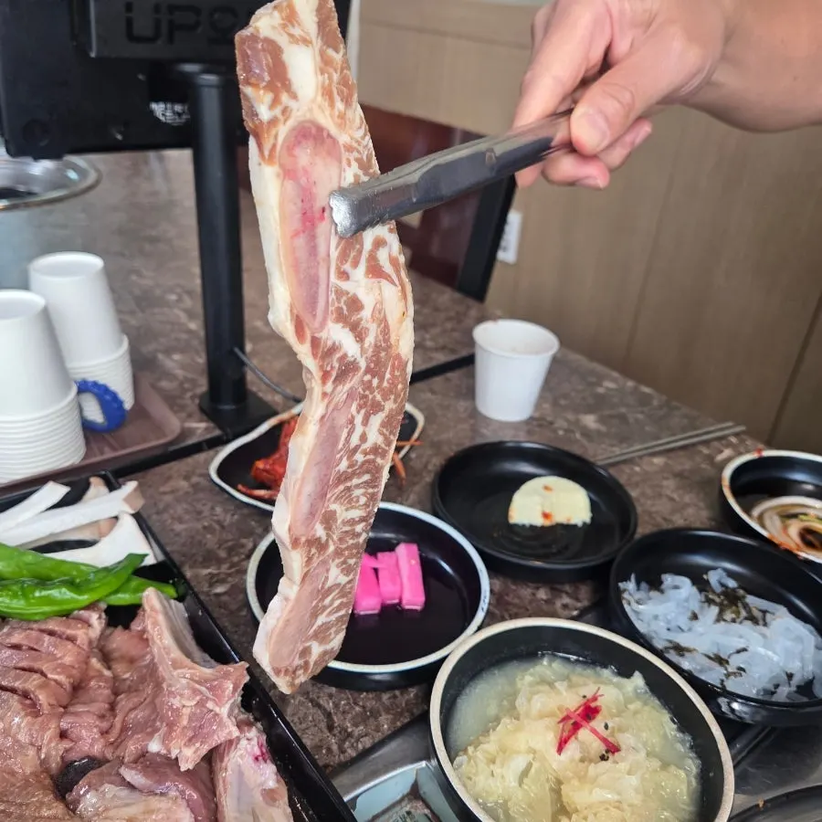 Marinated pork galbi on the charcoal grill