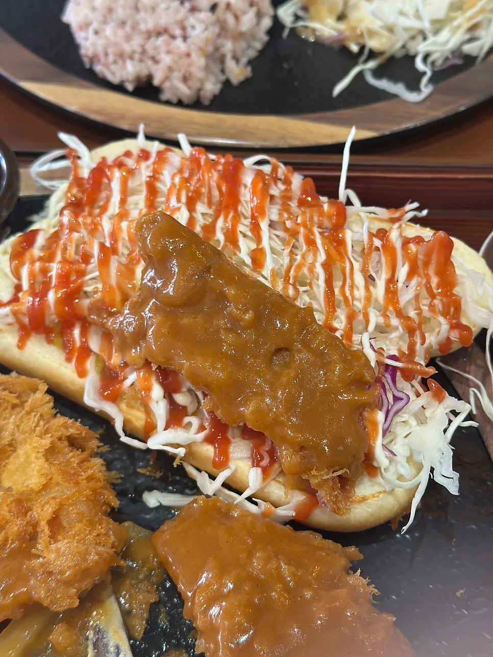 Bread swapped in for rice alongside the chicken cutlet