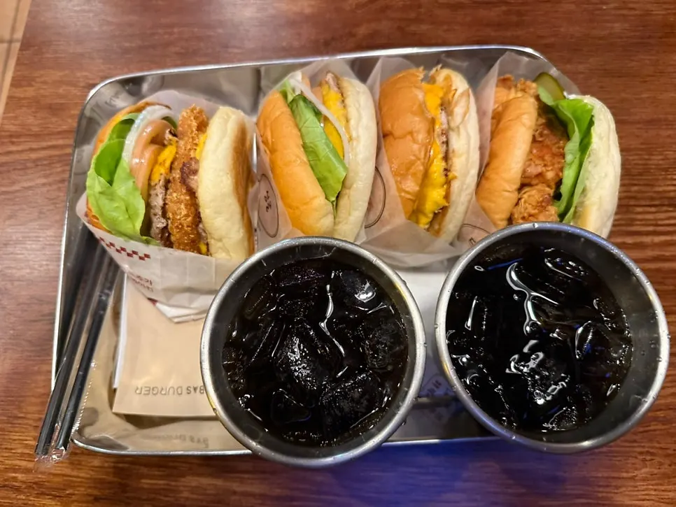 Ordered burgers and drinks