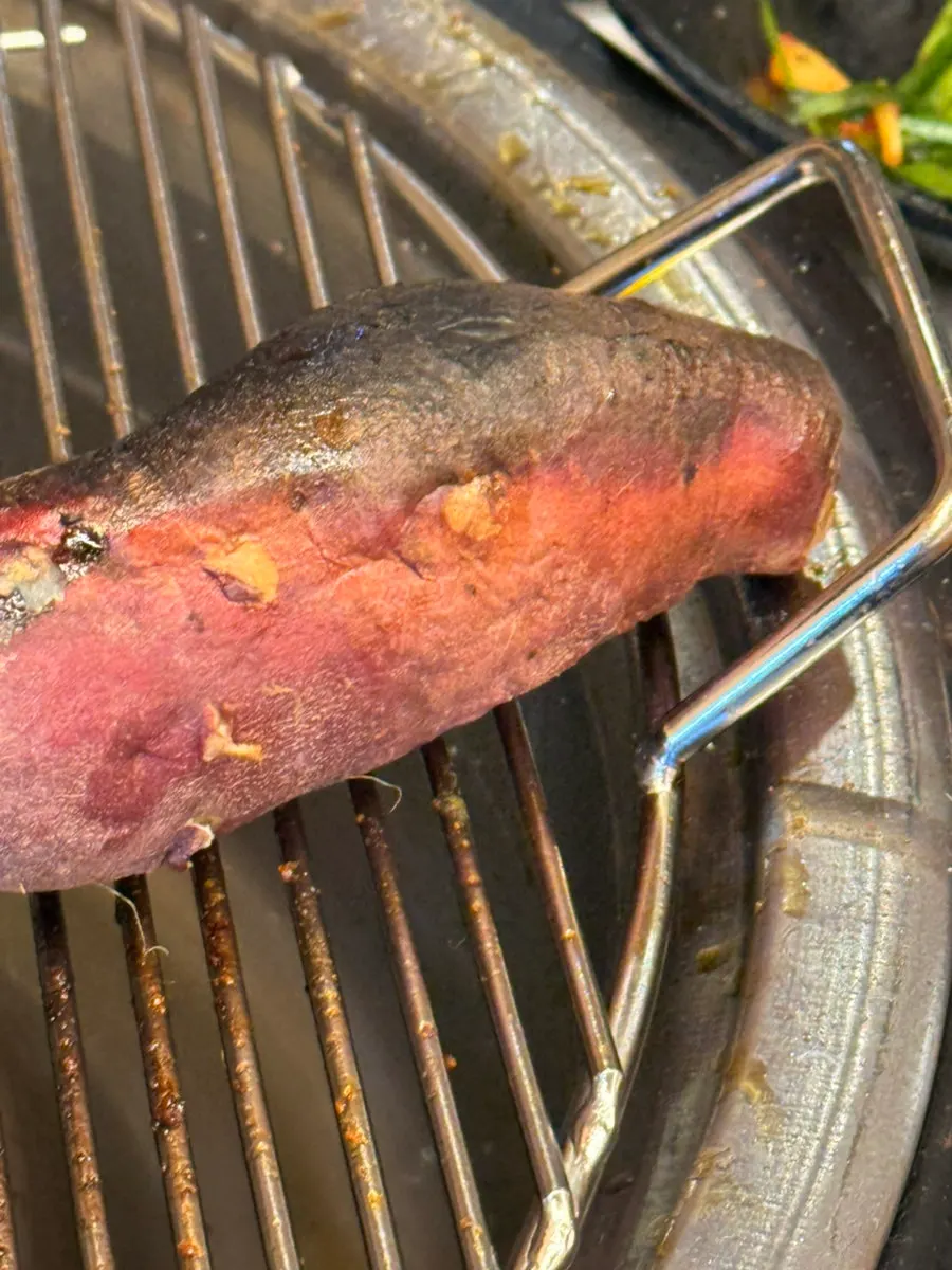 Warm charcoal-roasted sweet potatoes
