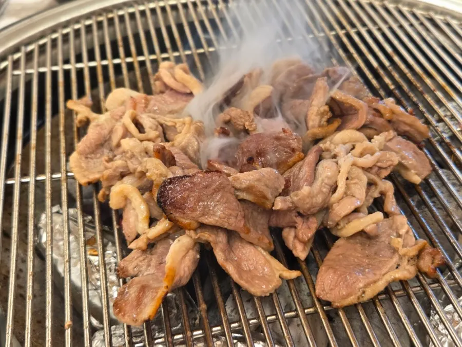 Fresh duck grilling on the heated grate