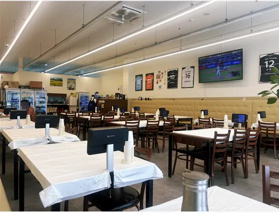 Restaurant interior with space for a stroller