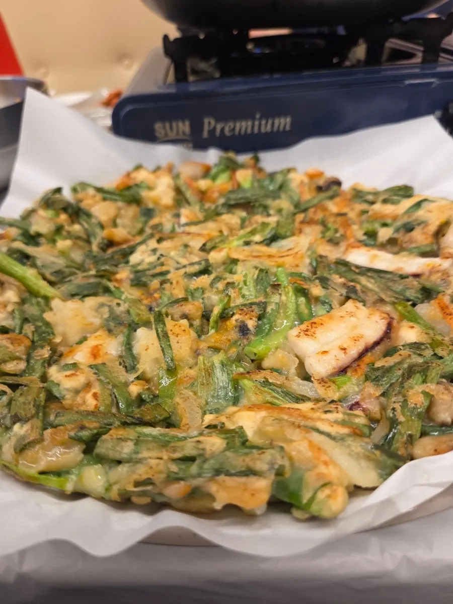 Golden, crisply grilled seafood pancake