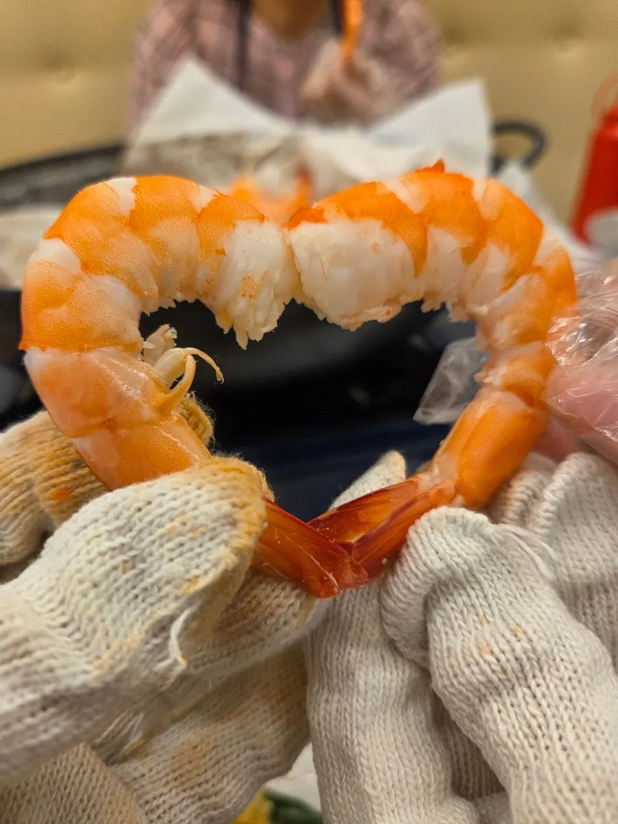 Peeled prawn meat from the salt grill
