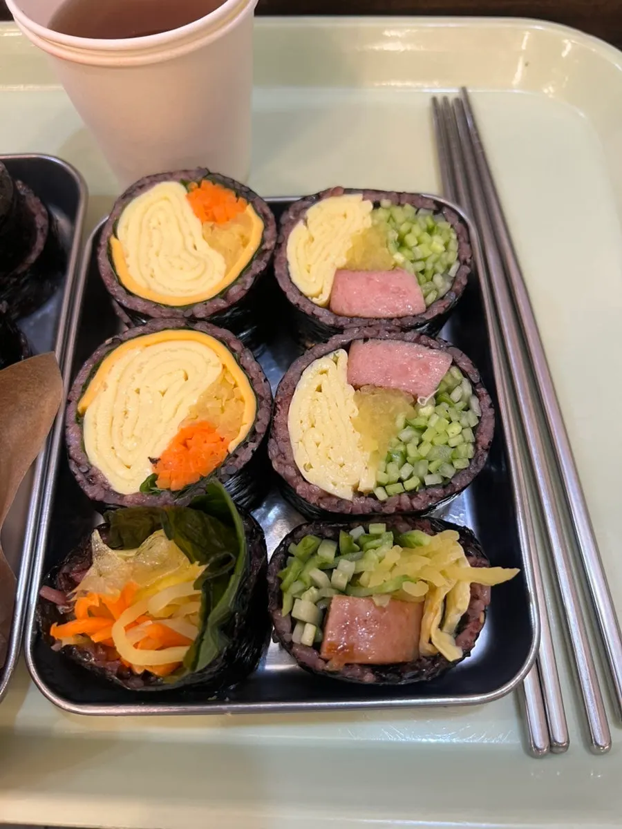 Meal with several kinds of gimbap
