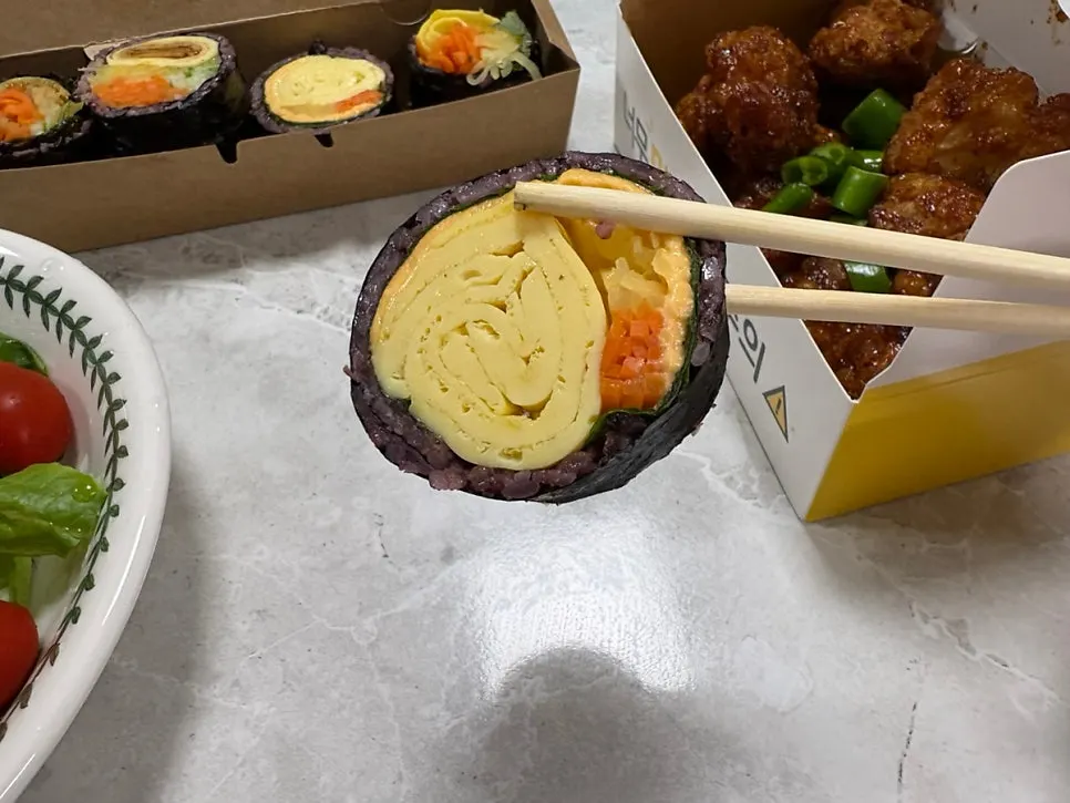 Finely julienned ingredients in Halls Gimbap