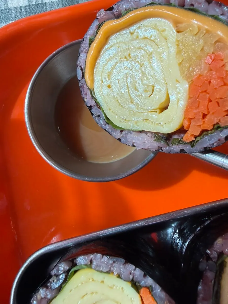 Double cheese egg gimbap with melted cheese