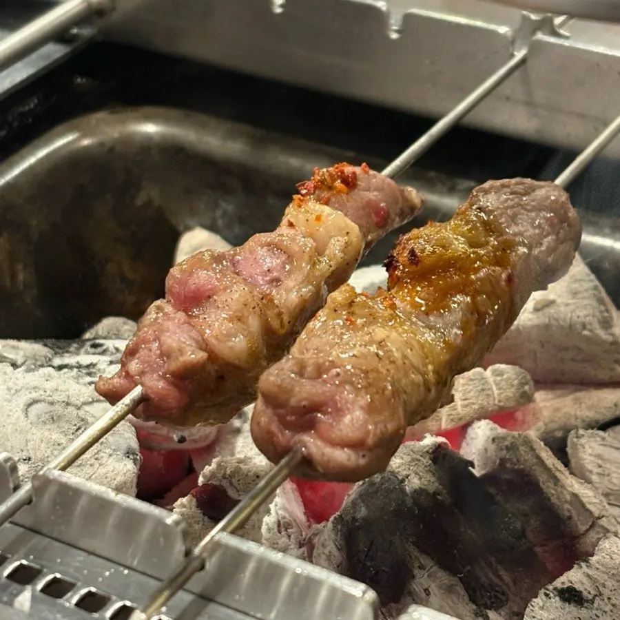 Lamb sirloin skewer grilled just right