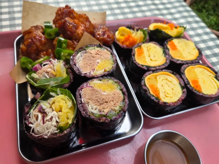 Jindo scallion tuna gimbap served on a plate
