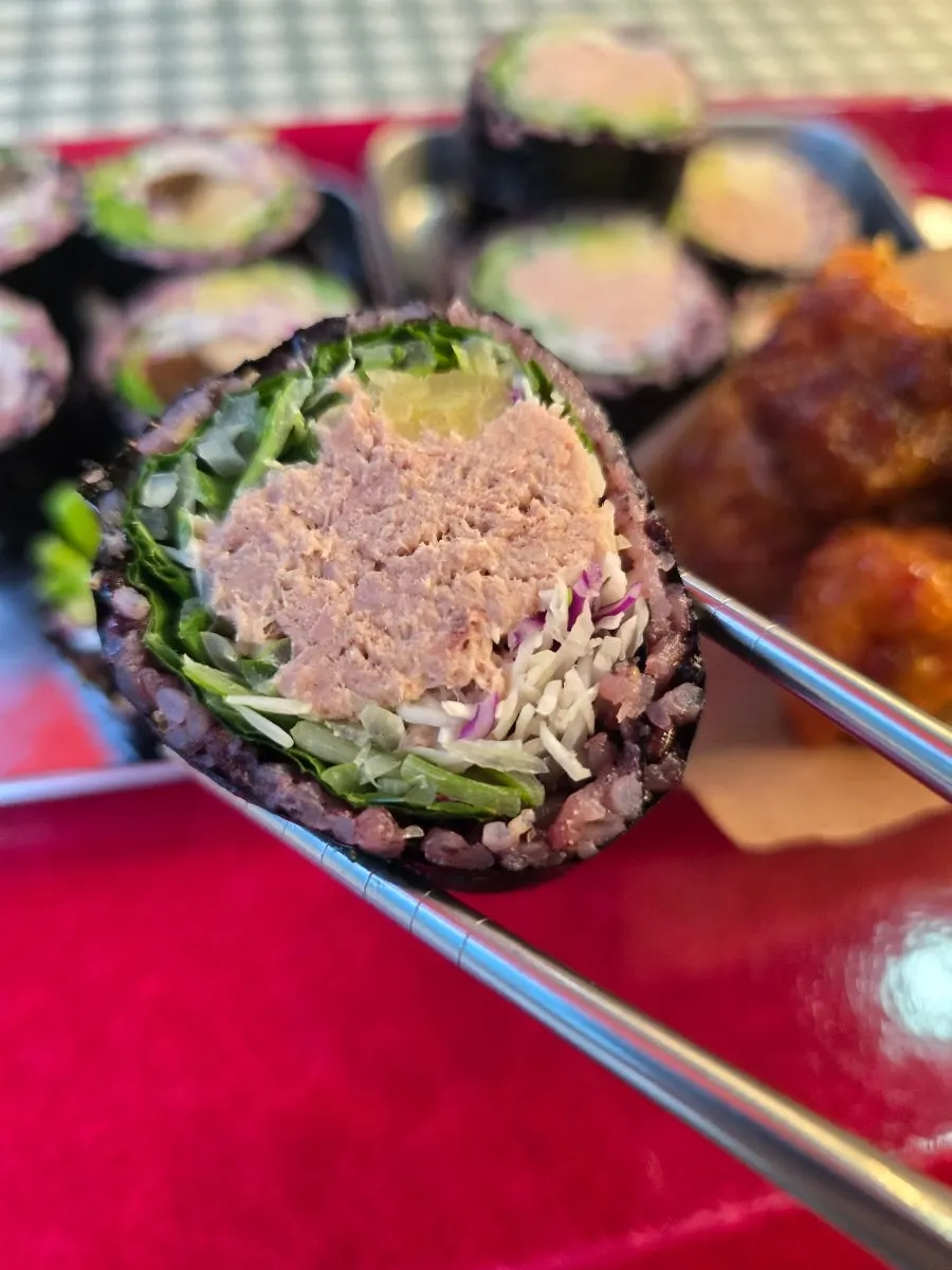 Close-up of sauce-coated dakgangjeong