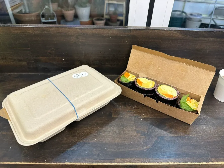 Neatly packed takeout gimbap set