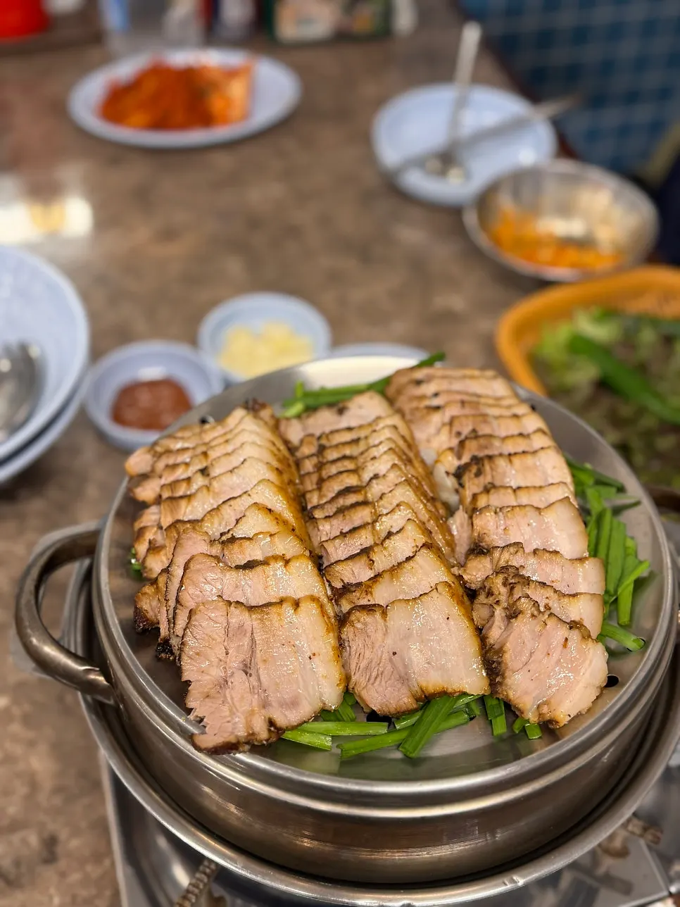 Generous Korean dishes ordered for two