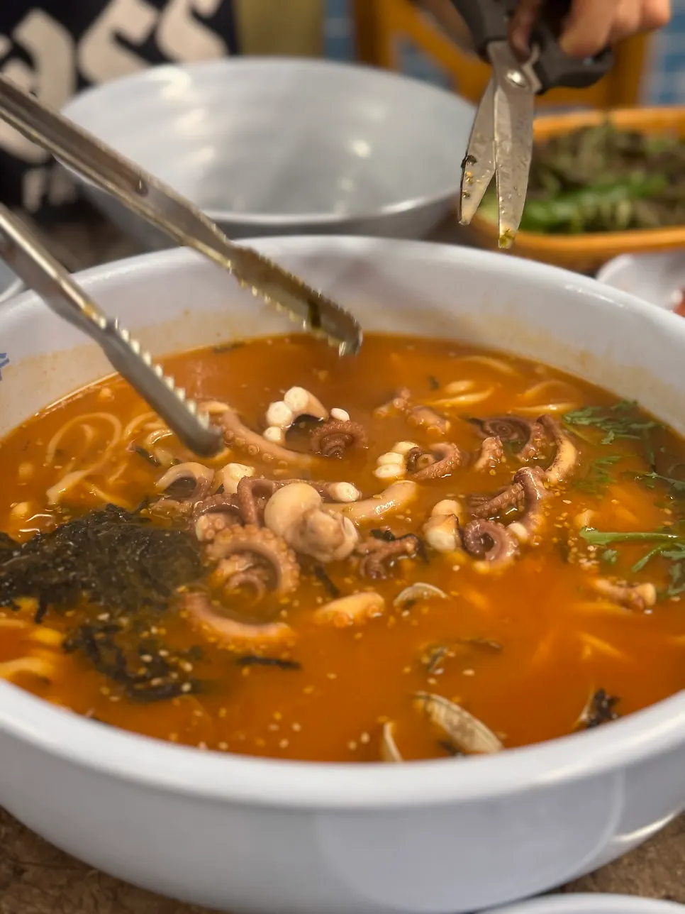 Daseon spicy octopus kalguksu with seafood broth