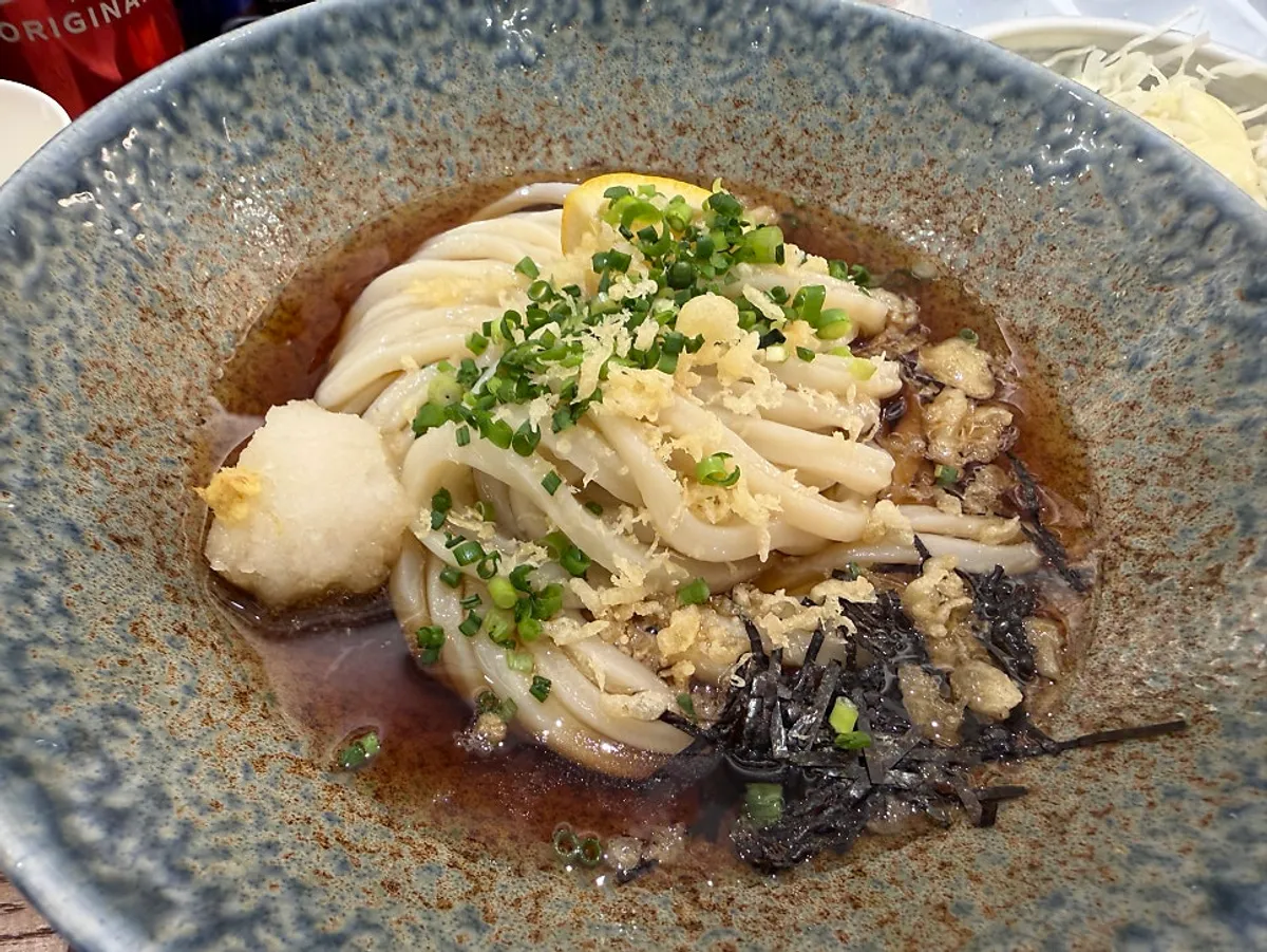 Full spread of the bukkake udon set at Kosi Gyodae Branch
