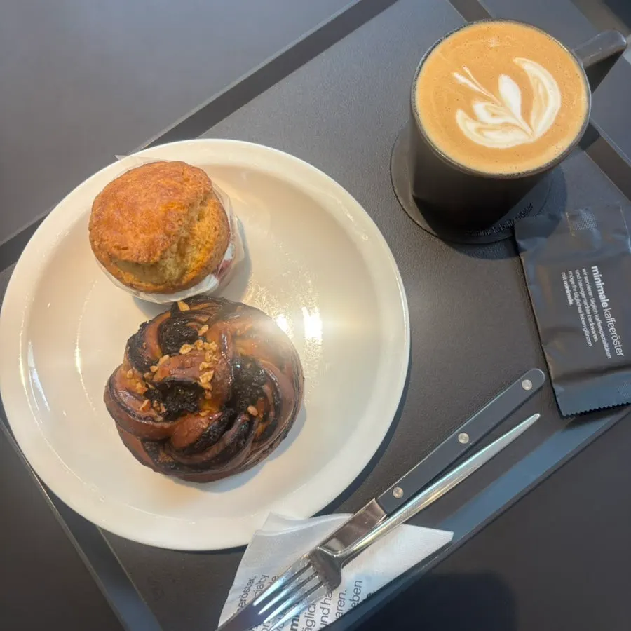 Table spread pairing the Helsinki Latte with two desserts