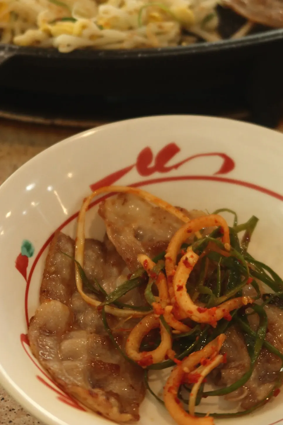Golden-brown grilled fresh chilled thin-sliced pork belly