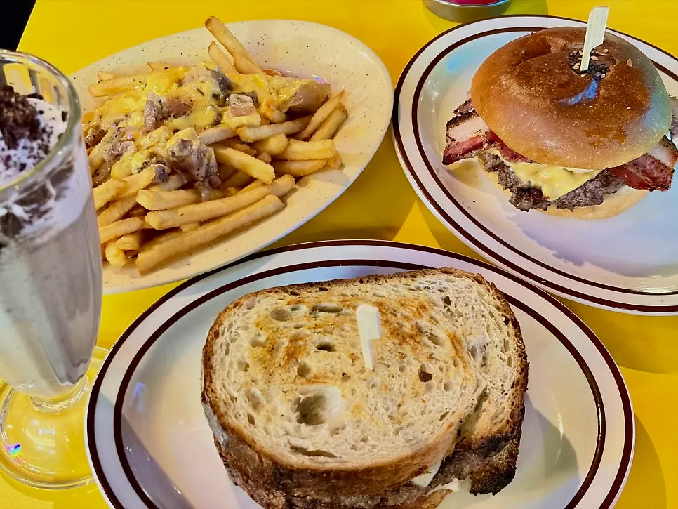 Bacon cheeseburger and patty melt combination