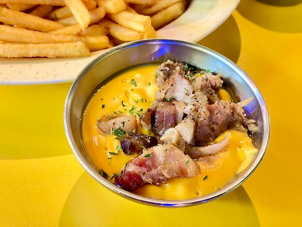 French fries topped with cheese and bacon