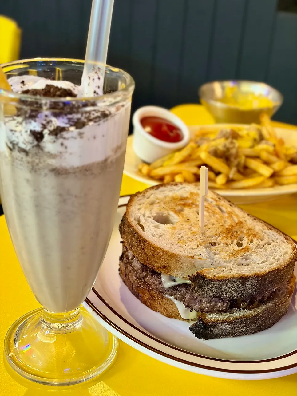 Bacon cheese fries and burger combination
