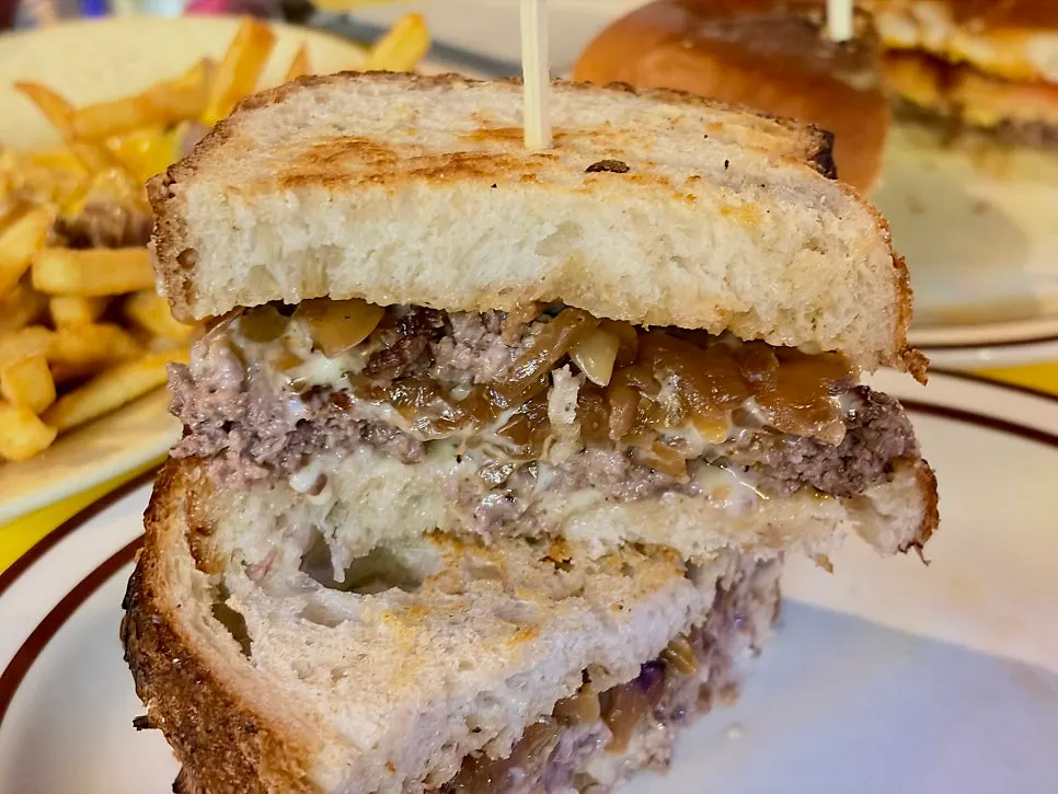 Patty melt with a Korean beef patty and two slices of cheese