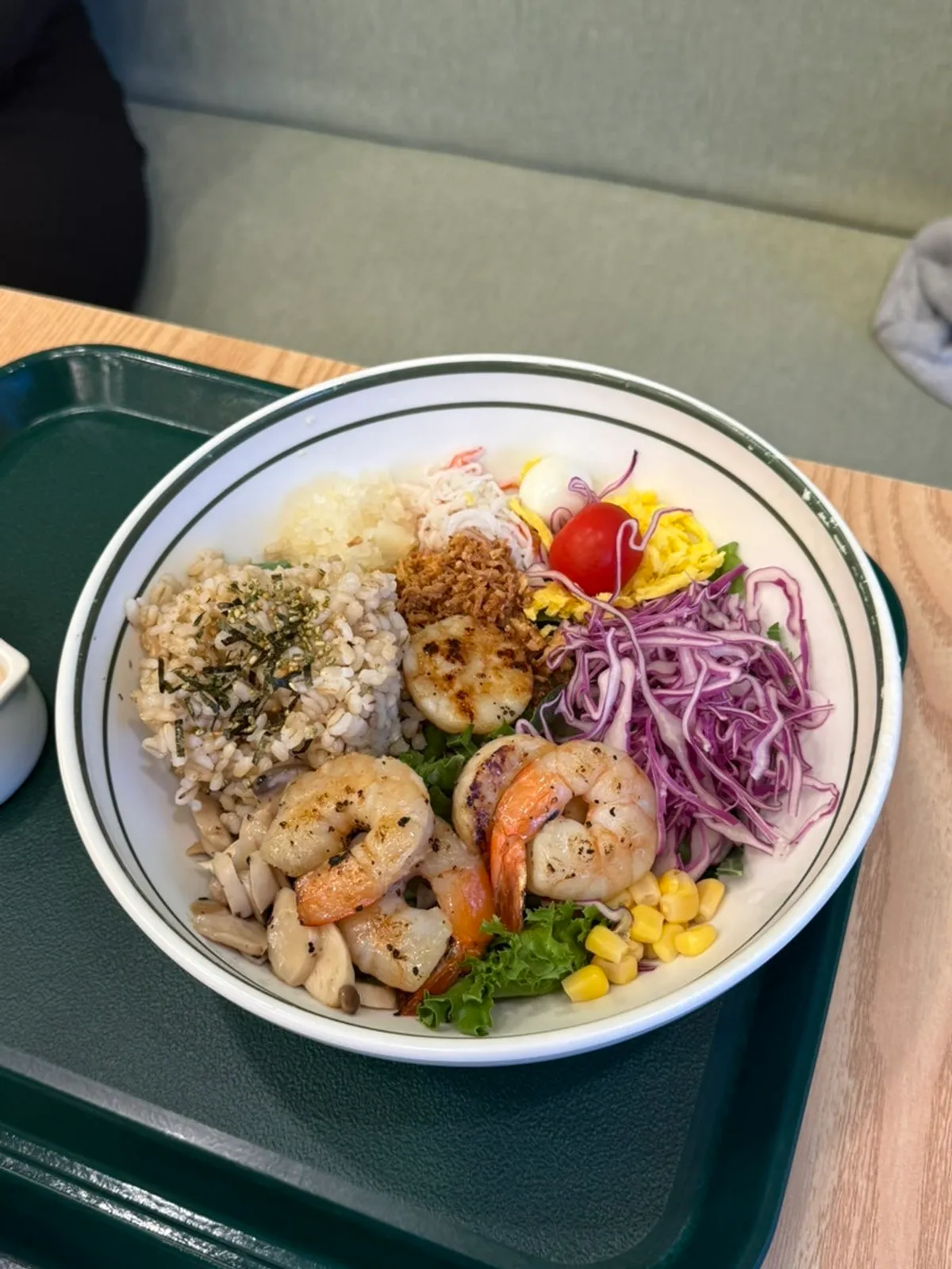 Bibim poke topped with scallops and shrimp