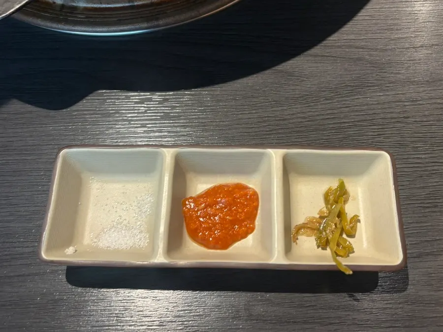 Macaroni salad and ssam vegetables served as banchan