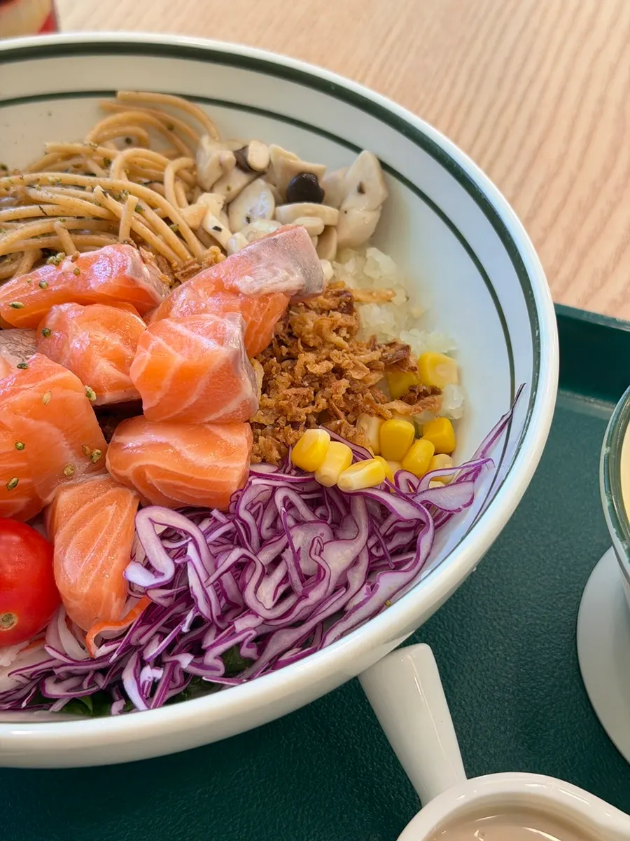 Salering bibim poke loaded with a variety of vegetables