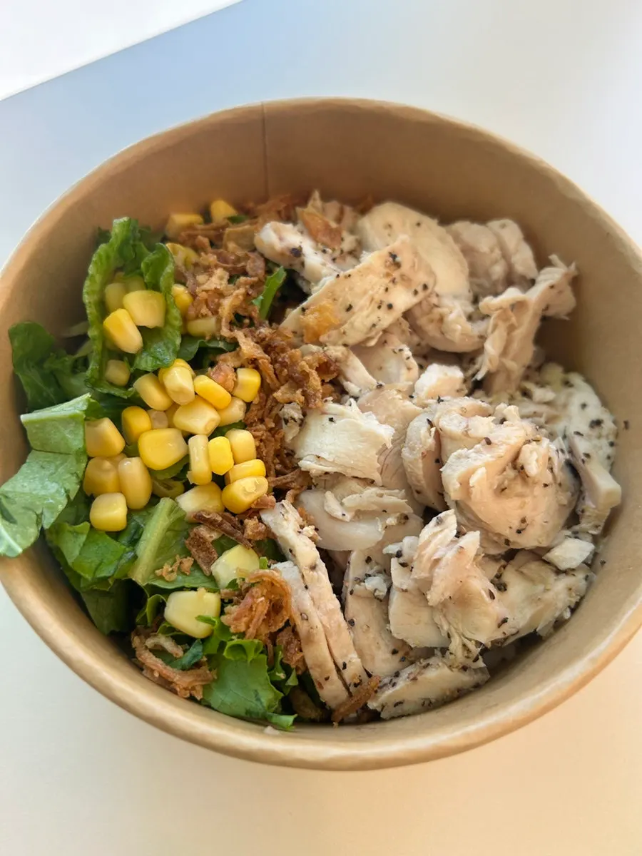 Protein bowl with brown rice and mixed vegetables