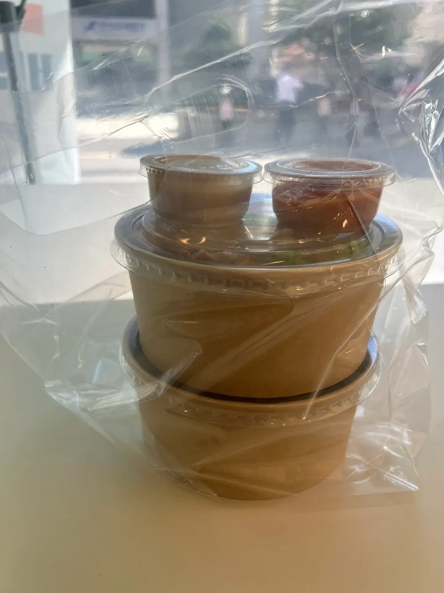 Protein bowl takeout container with lid open