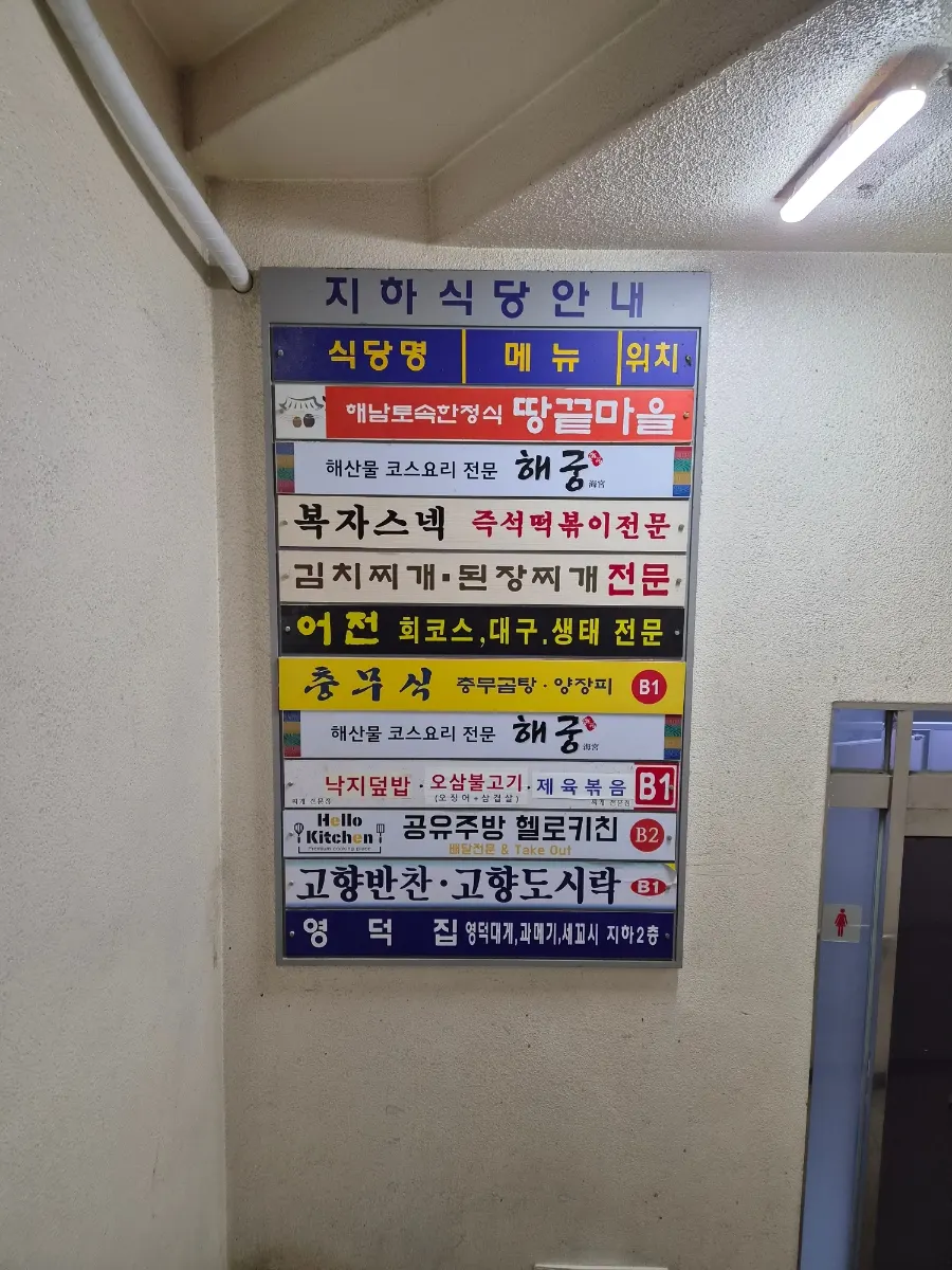 Basement hallway lined with restaurants