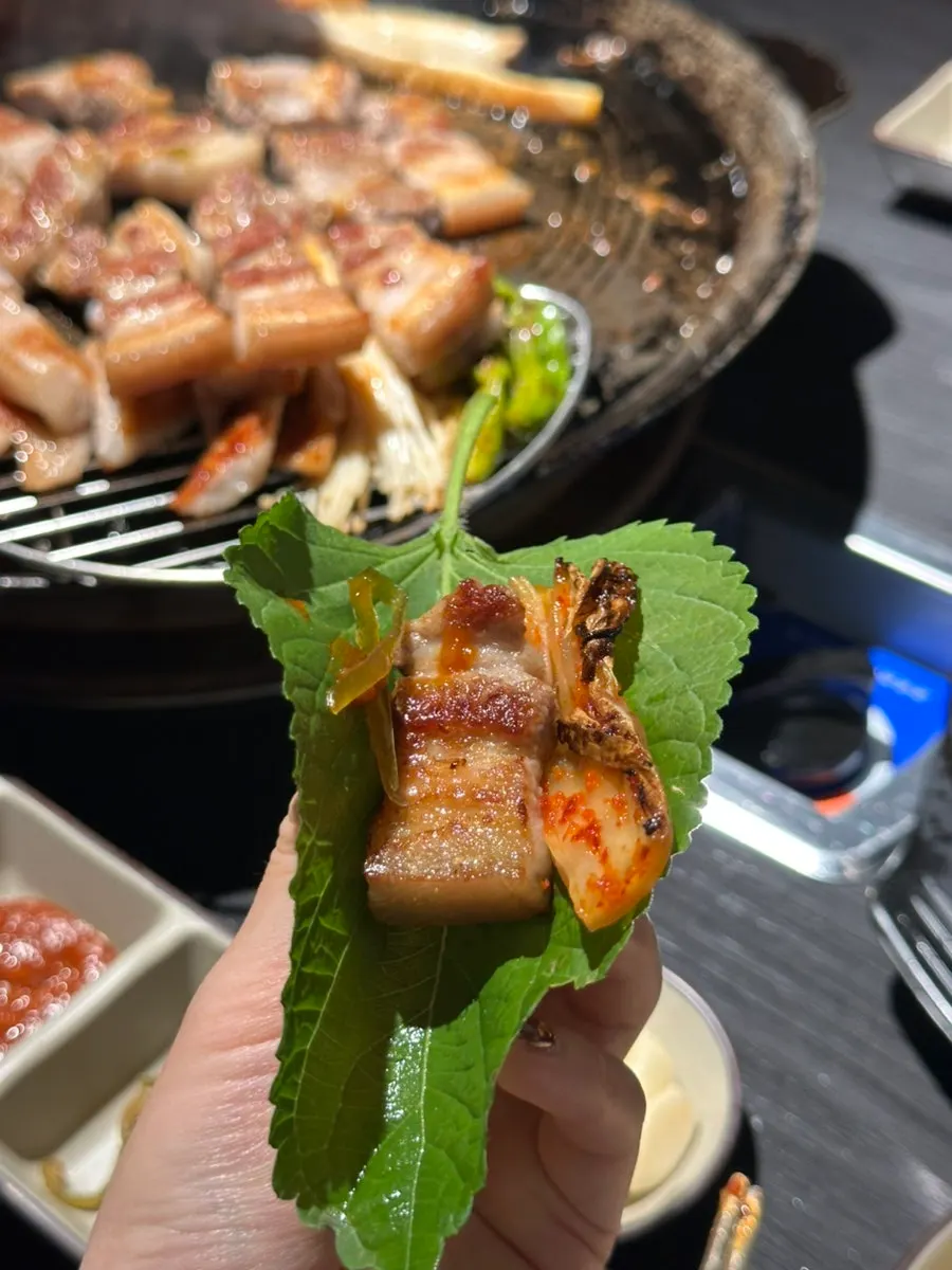 Pork belly wrap topped with ssamjang