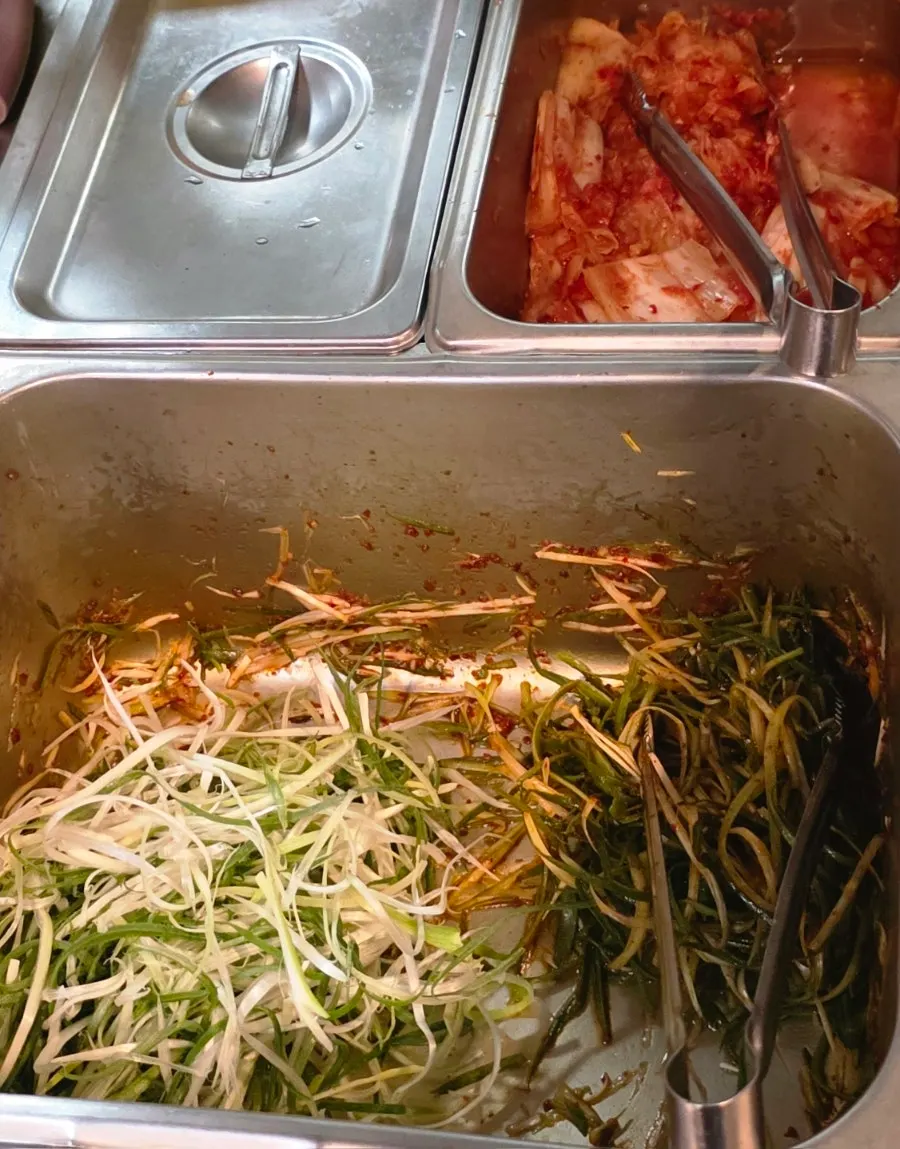 Bean sprouts and kimchi on the grill
