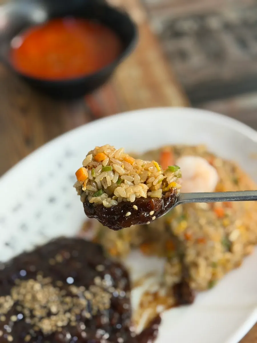 Fluffy fried rice served with jajang sauce