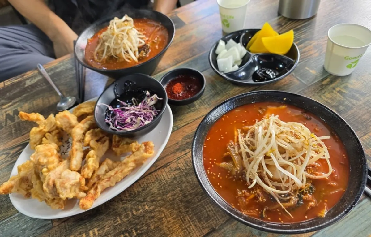 A bowl of spicy Gyodong Jjamppong with rich broth