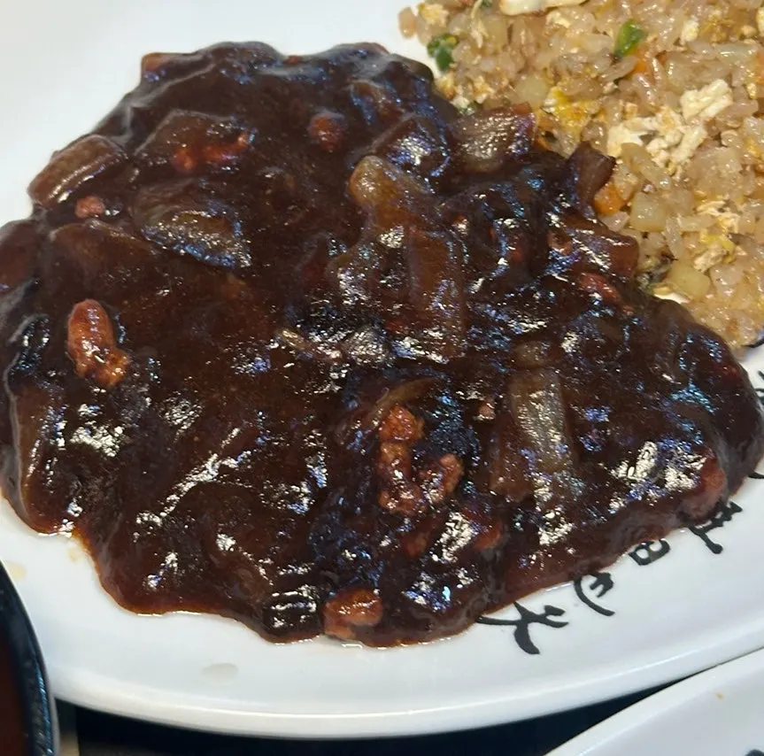 Close-up of oily shrimp fried rice