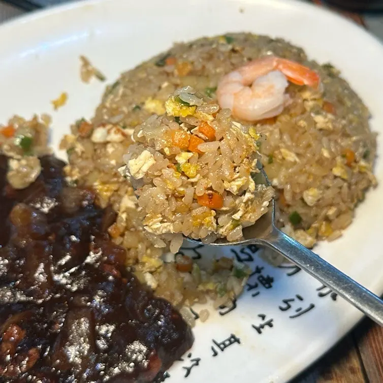 Jjajang sauce served alongside the fried rice