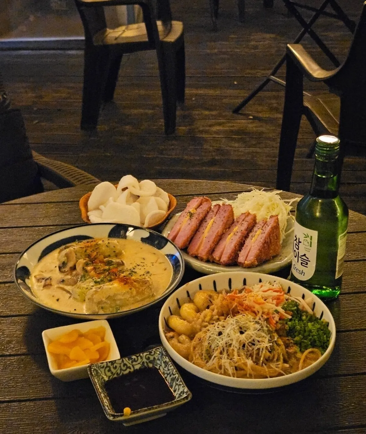 Gyodong Nakwon's cheese & ham katsu served with cabbage salad