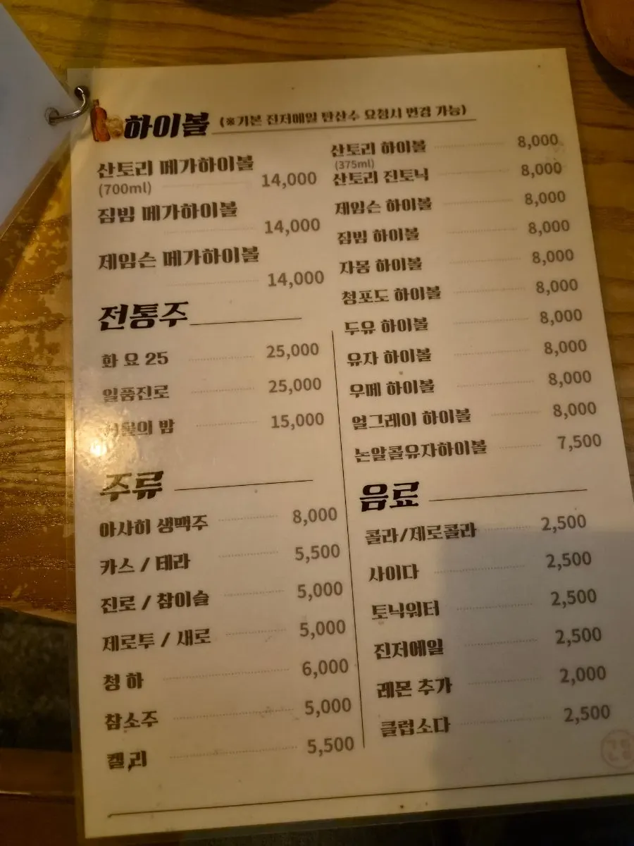 Drinks menu with sake and highballs