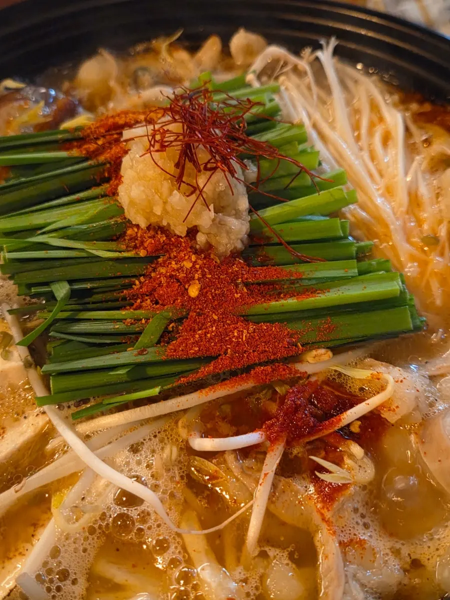 Extra noodles added to the motsunabe